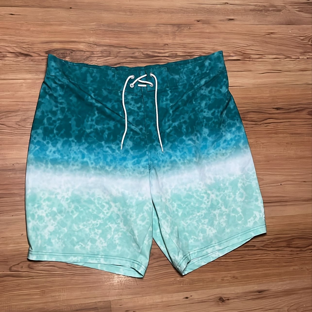 Blue and White Board Shorts with Drawstring Waist